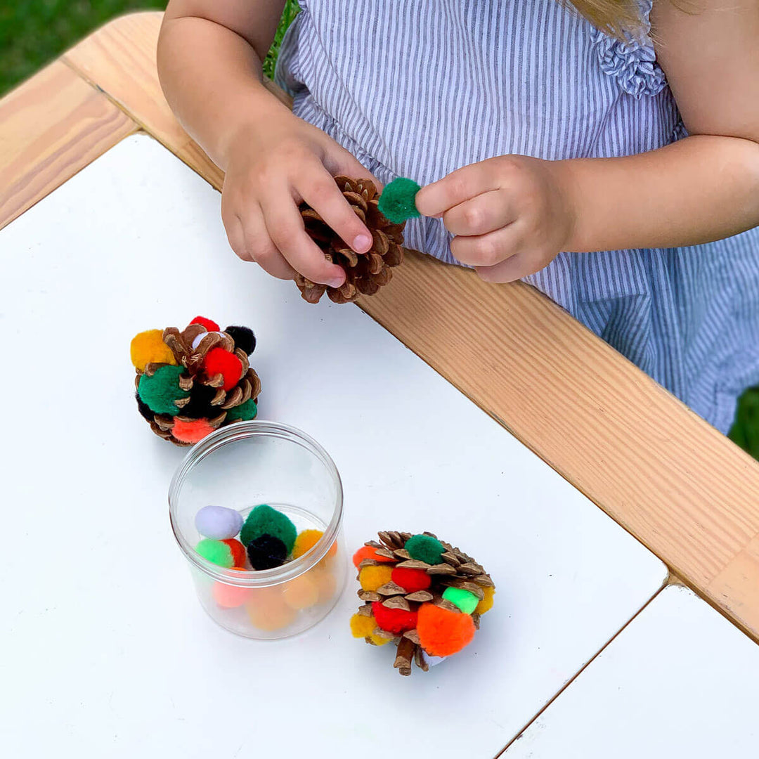Autumn Activity for Preschool - Easy Pine Cone Pom Pom