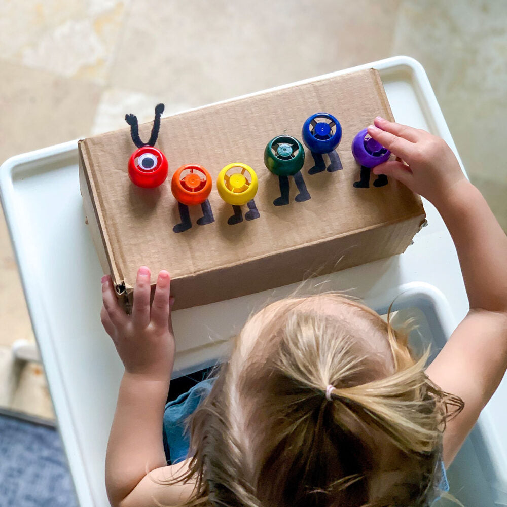DIY Toddler Activity - Make a Caterpillar Puzzle with Pouch Tops