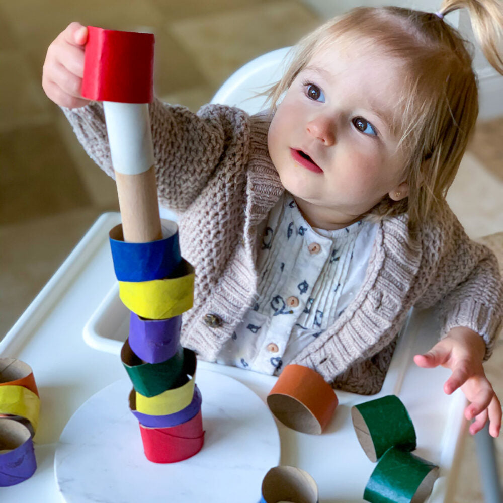 Toddler Fun - Cut Paper Tubes to Strengthen Hand Eye Coordination