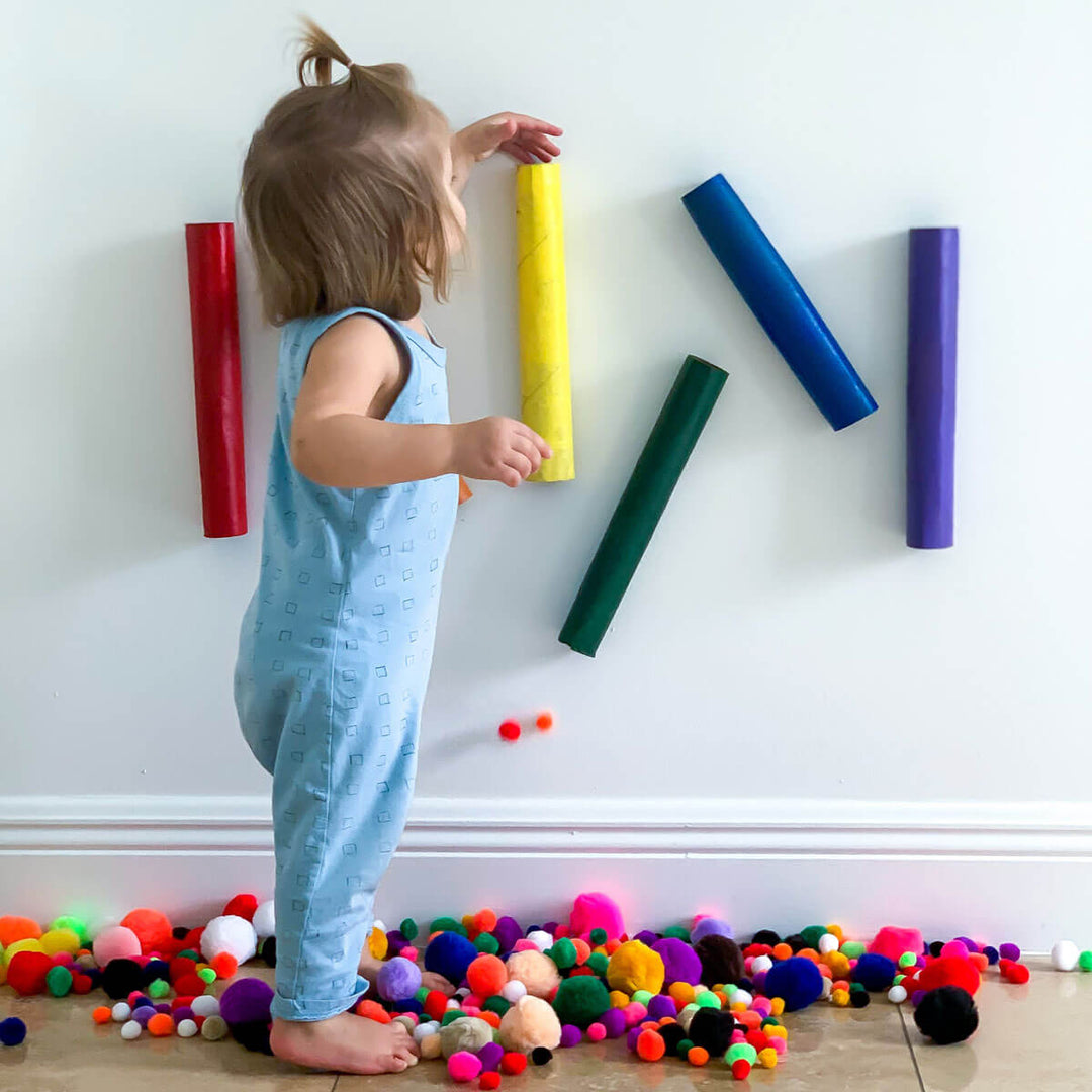 Easy Activity for Toddlers - Paper Tube Pom Pom Run