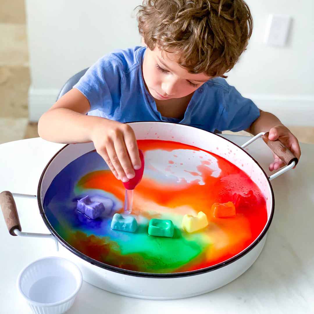 Rainbow Science Experiment - Fizzy Frozen Cubes