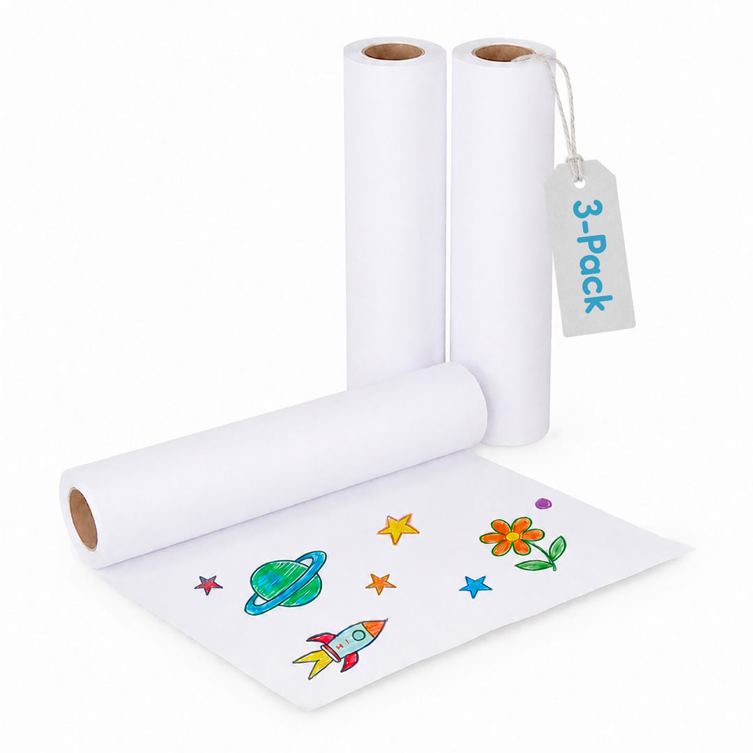 3-pack of replacement 12 inch white drawing paper rolls for the wooden kids art paper roll dispenser