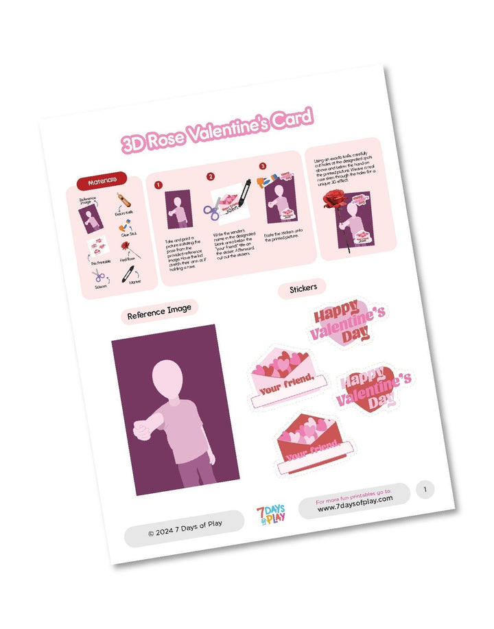 3D Rose Valentine's Card - Printable