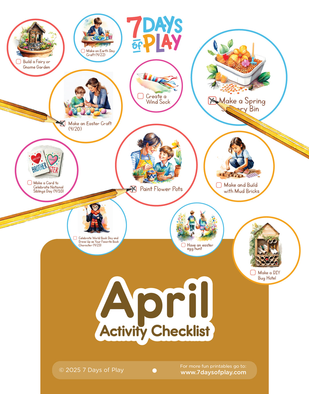 Engage kids in creative and educational activities with our April Activities Checklist - Printable! Includes fun ideas like Easter crafts, Earth Day projects, and making a DIY bug hotel.