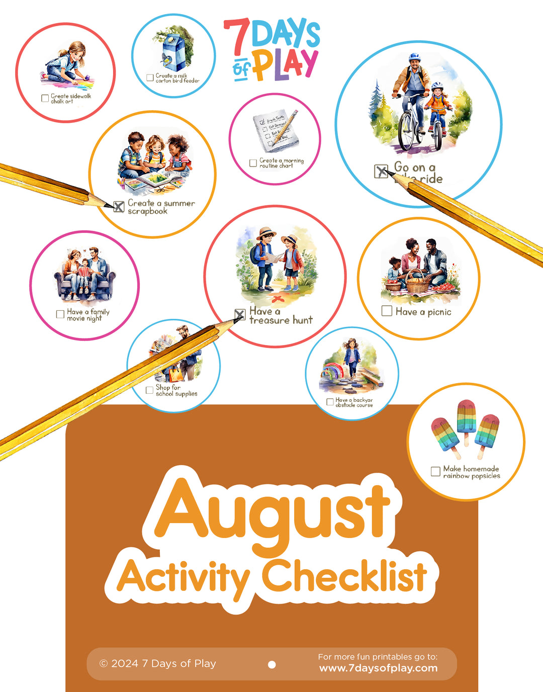 August Activities Checklist - Printable