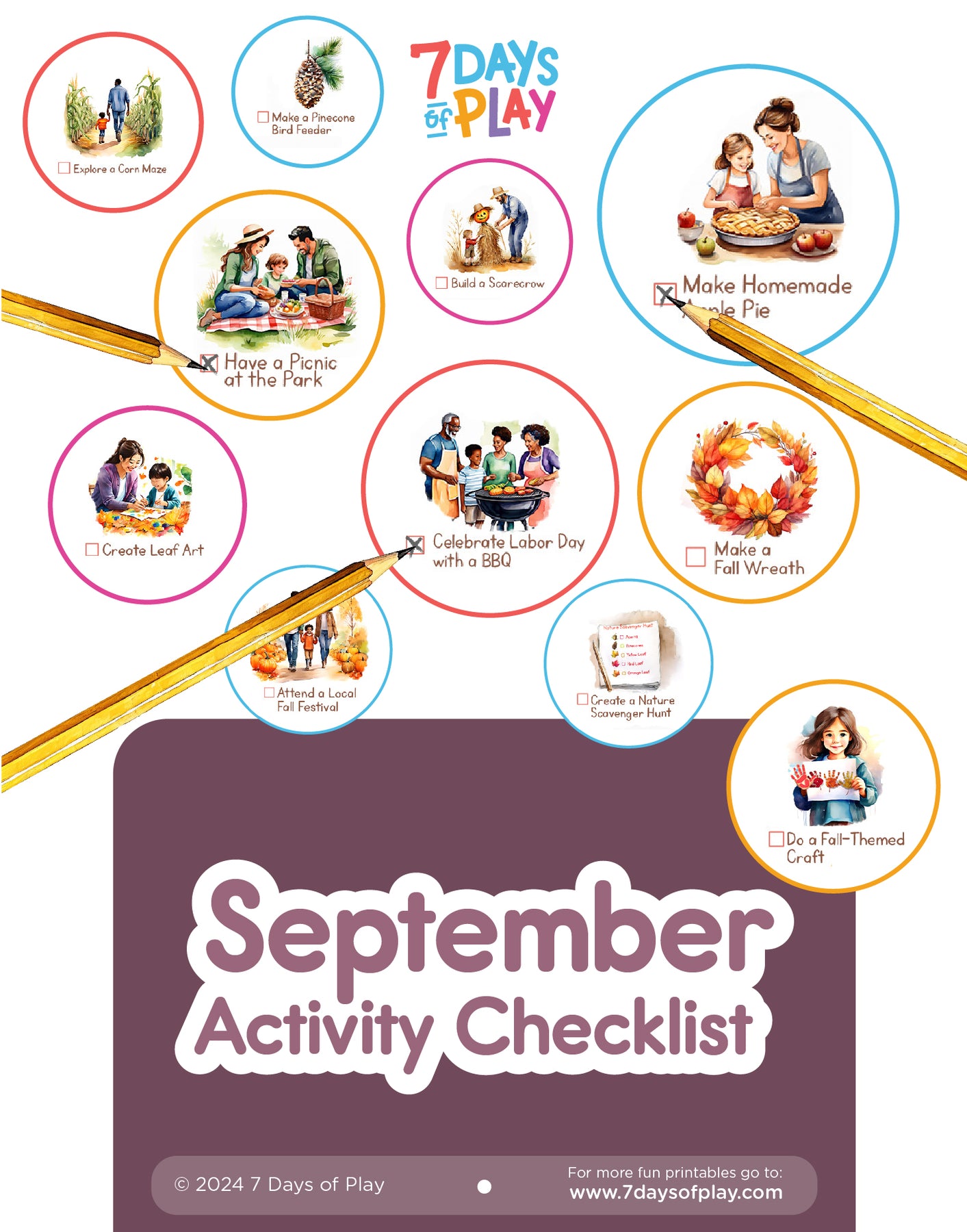 Sep Activity September Activities Checklist - Printable – 7 Days of Play