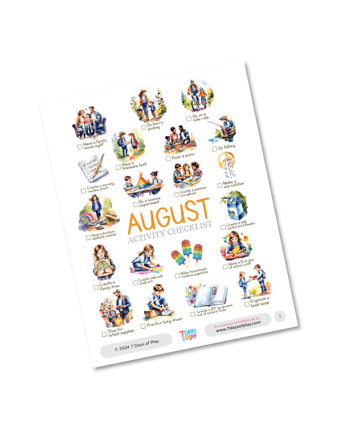August Activities Checklist - Printable