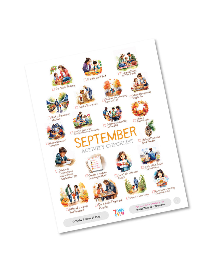 September Activities Checklist - Printable