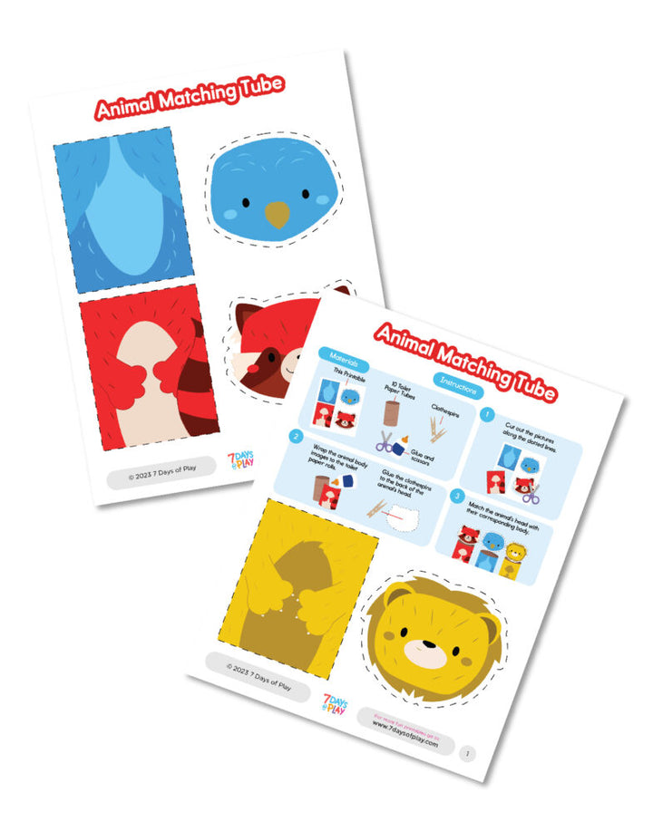Animal Matching Tube - Printable for Kids
