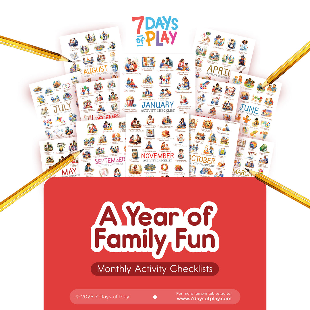 Free Monthly Activity Checklists for Kids, 12 Month Printable – 7 Days ...