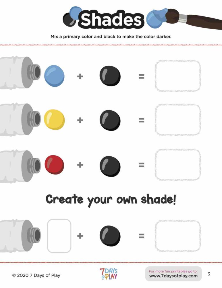 color mixing printable worksheet for kids shades