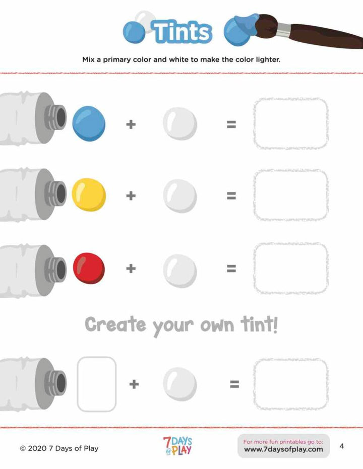 color mixing printable worksheet for kids tints
