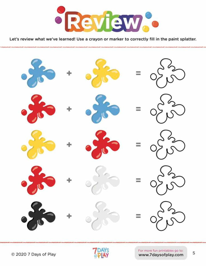 color mixing printable worksheet for kids