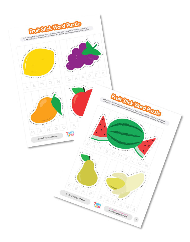Fruit Stick Word Puzzle - Printable for Kids