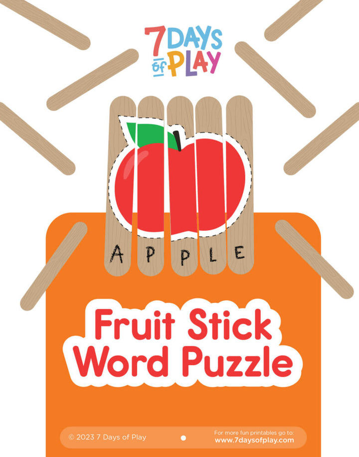 Fruit Stick Word Puzzle - Printable for Kids