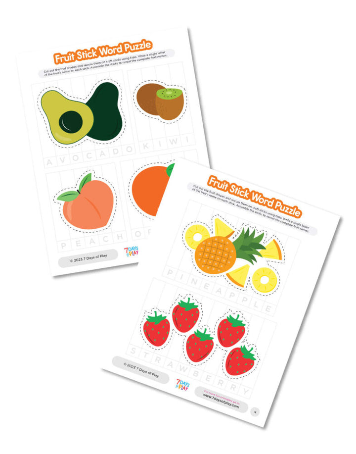 Fruit Stick Word Puzzle - Printable for Kids