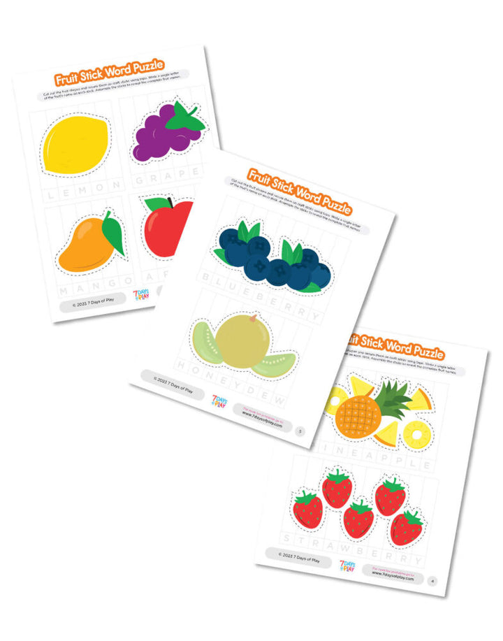 Fruit Stick Word Puzzle - Printable for Kids