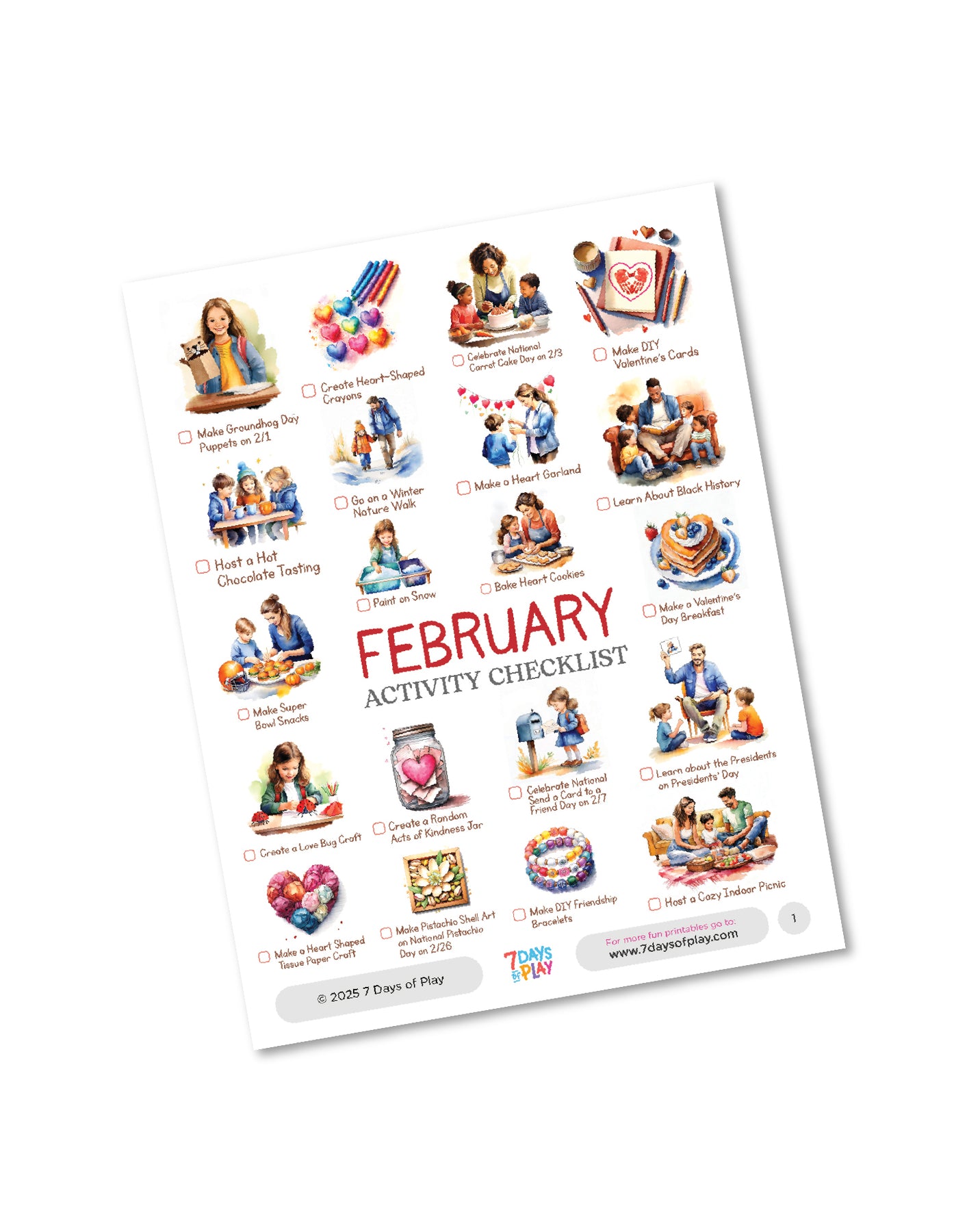 Feb Task List.pdf February Activities Checklist - Printable – 7 Days of Play