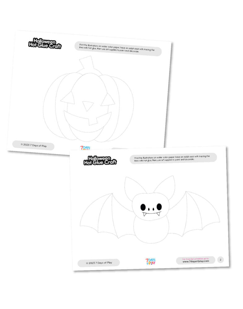 Get Crafty this Halloween with Printable Halloween Crafts! Transform bat, spider web, and pumpkin printables into tactile masterpieces. Use hot glue to trace the lines, creating ridges that guide kids' watercoloring for a spooktacular artistic adventure.