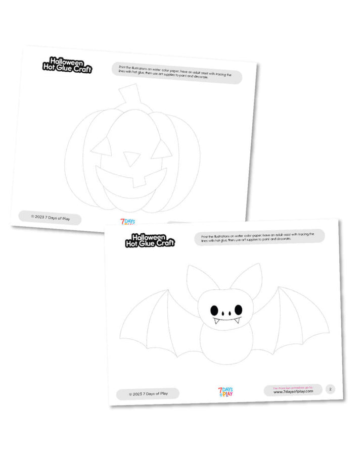 Get Crafty this Halloween with Printable Halloween Crafts! Transform bat, spider web, and pumpkin printables into tactile masterpieces. Use hot glue to trace the lines, creating ridges that guide kids' watercoloring for a spooktacular artistic adventure.