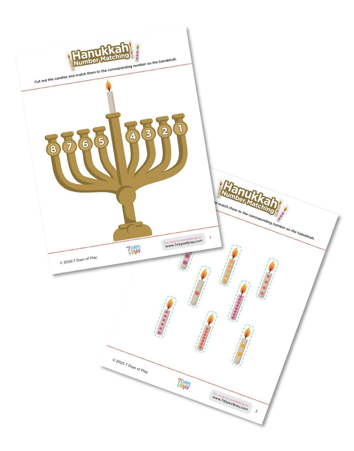 Hanukkah Number Matching - Printable