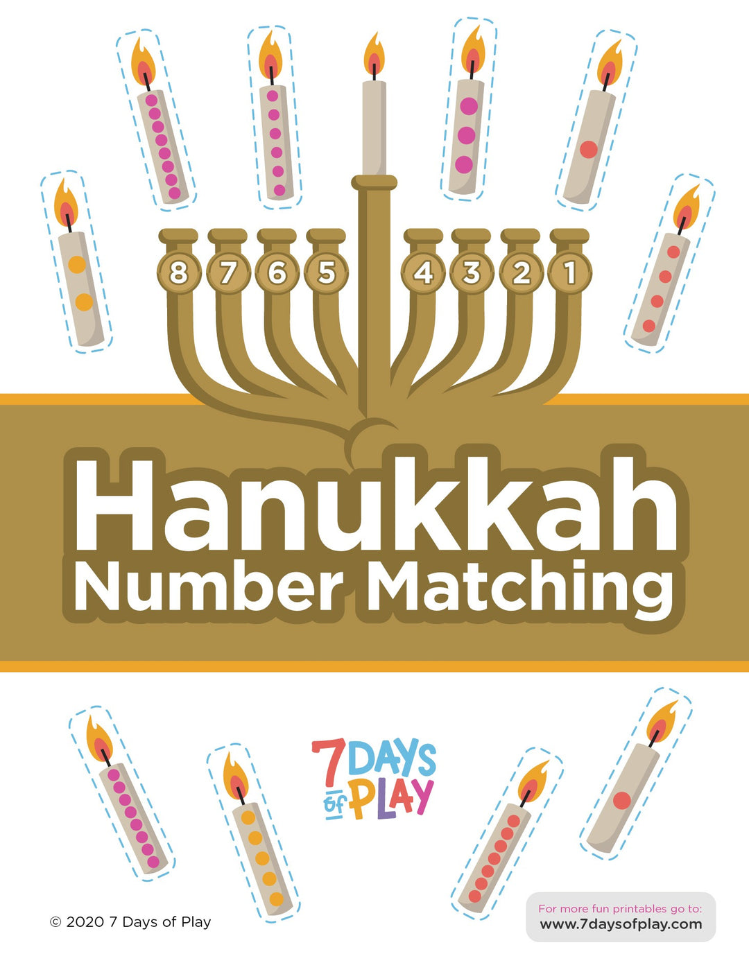 Hanukkah Number Matching - Printable