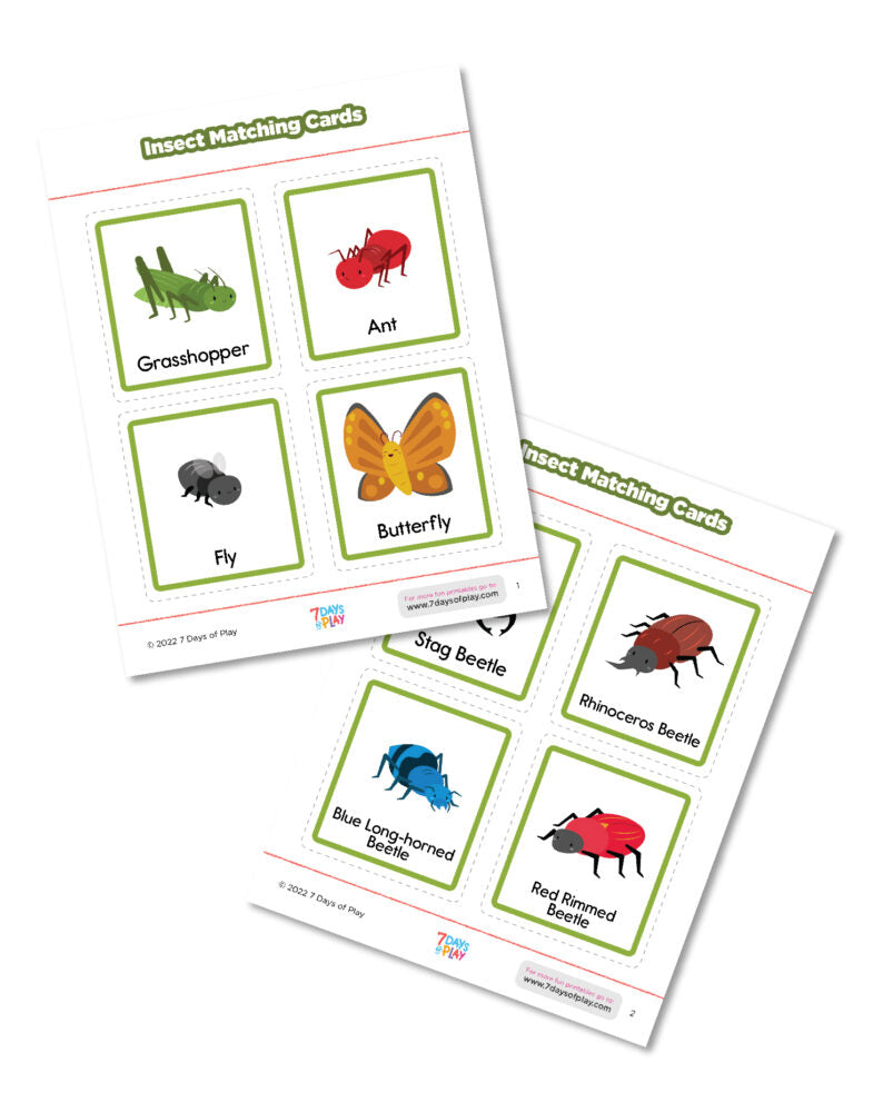 These Montessori-inspired matching cards include 16 insect pictures. Cut them out and use your own figurines to match and name! It's a great way to develop speech and vocabulary.