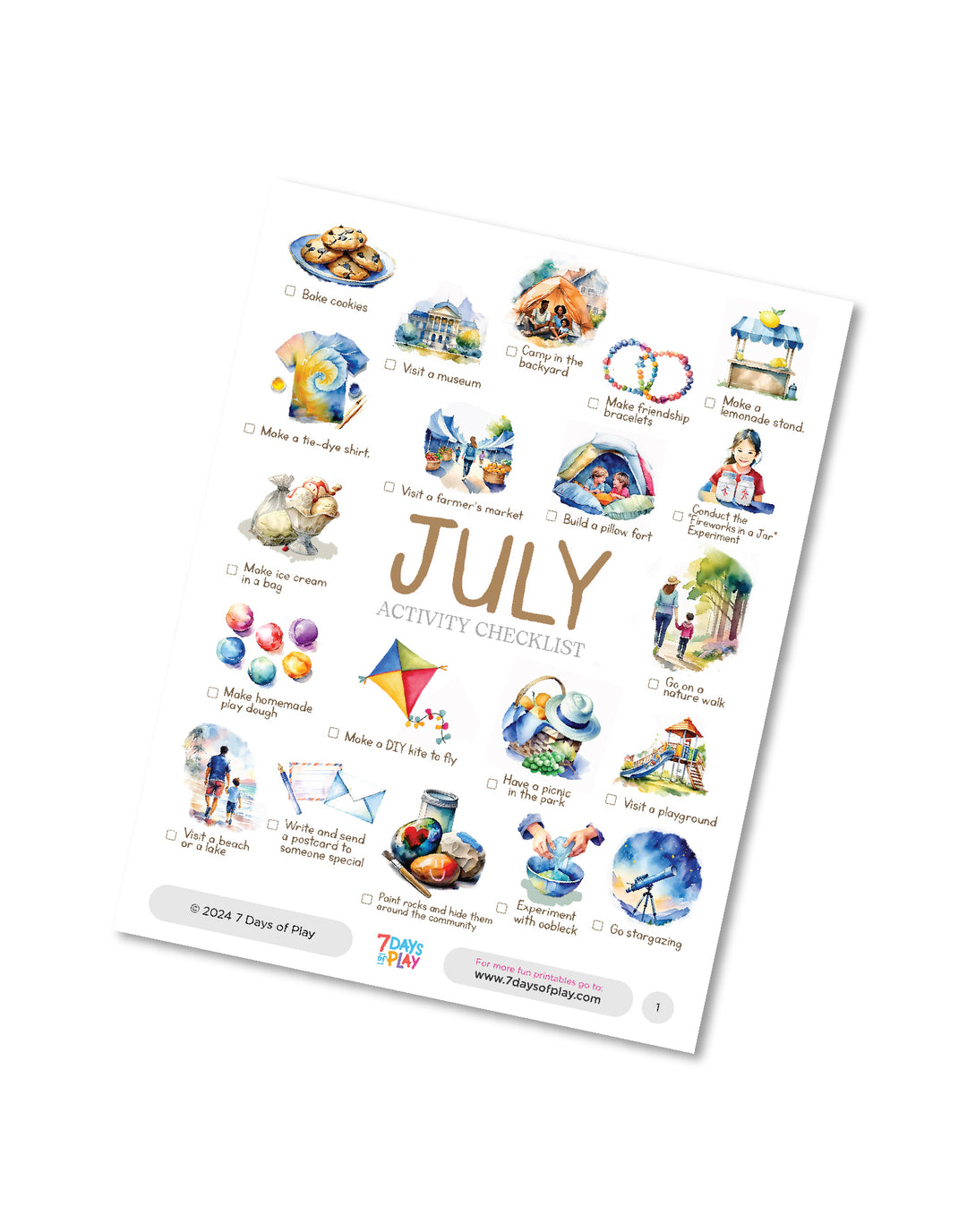 July Activities Checklist - Printable