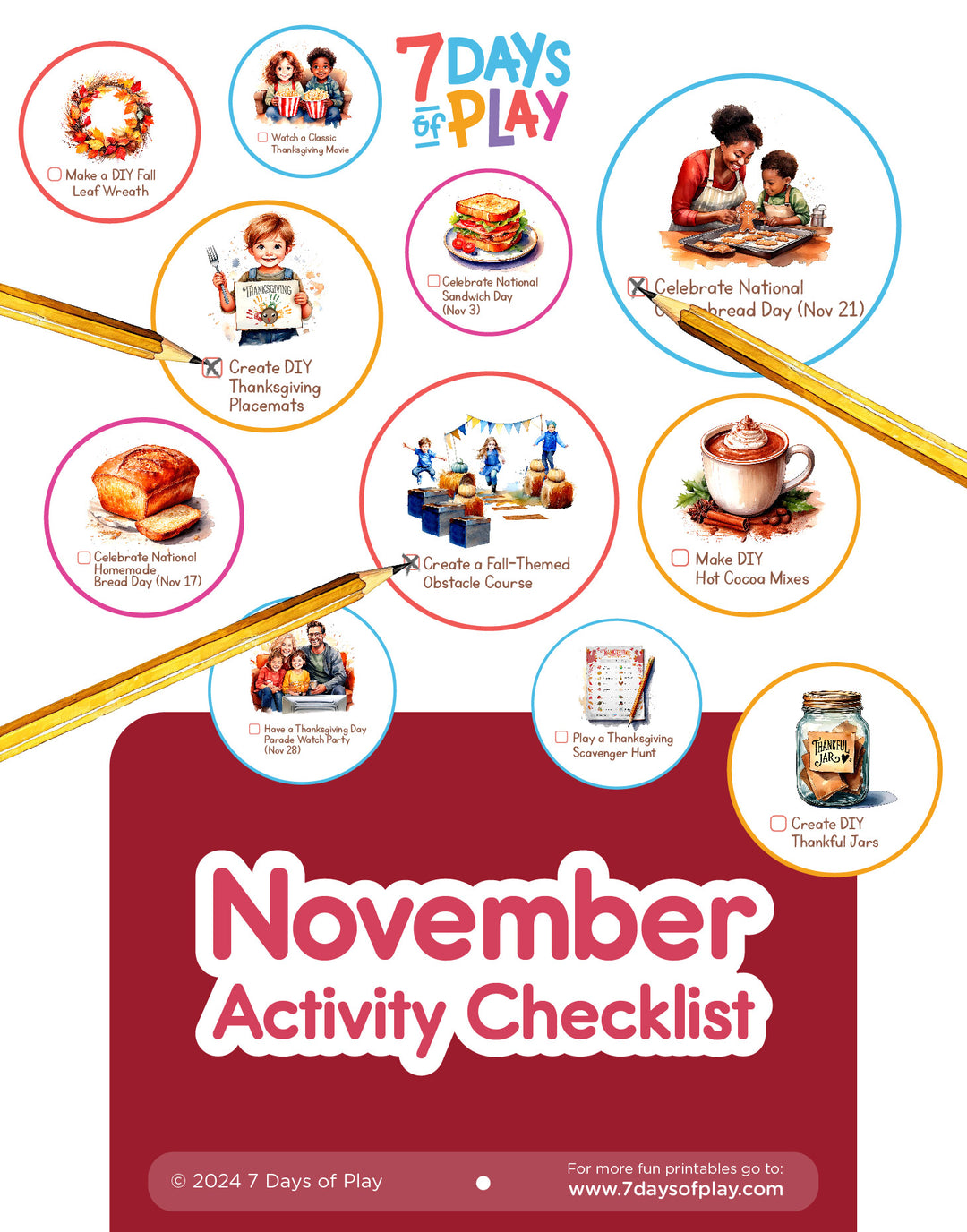 November Activities Checklist - Printable