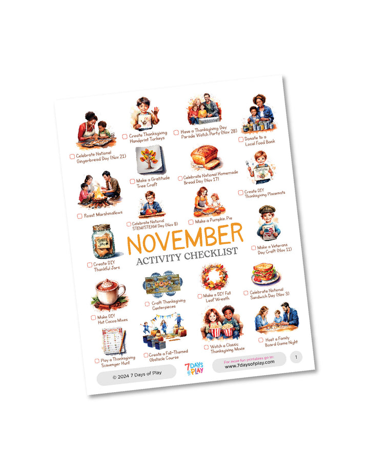 November Activities Checklist - Printable