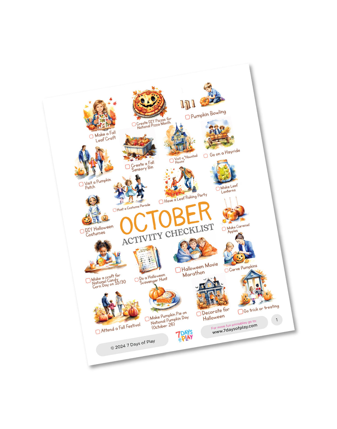October Activities Checklist - Printable