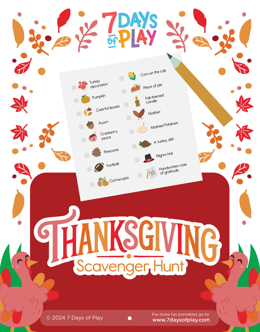 Thanksgiving Scavenger Hunt - Printable