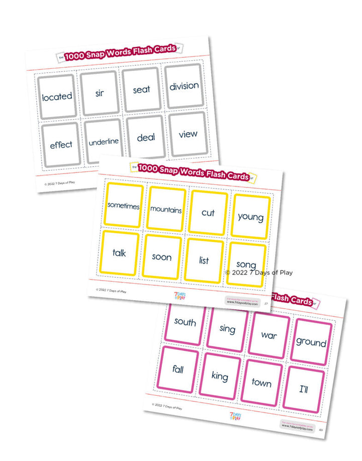 Snap words, also known as sight words, high frequency words, and instant words, are some of the first words kids learn to read! They are called "snap" words because the goal is for kids to remember them in a "snap!" They are learned through memorization unlike words that can be sounded out phonologically. This set of flash cards includes the Fry Word List of 1,000 instant words.