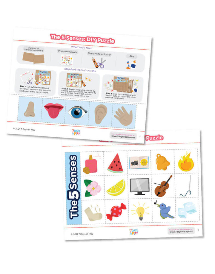 Learning the 5 senses for kids activity printable worksheet