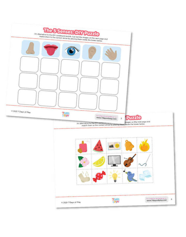 Learning the 5 senses for kids activity printable worksheet