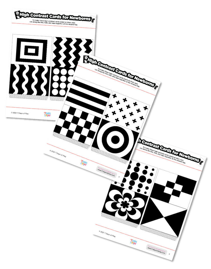 black and white high contrast stimulation cards for babies newborns free printable