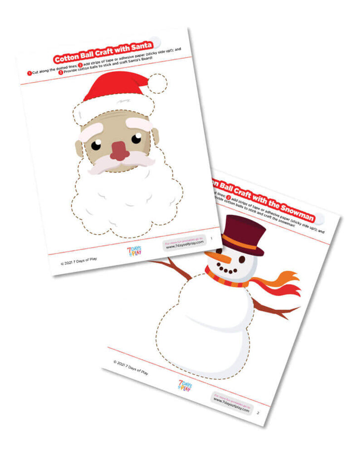 holiday craft cotton balls snowman santa free printable worksheet kids toddlers holiday