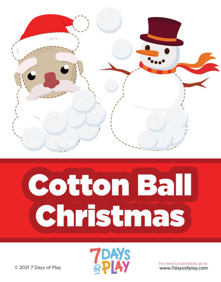 holiday craft cotton balls snowman santa free printable worksheet kids toddlers holiday