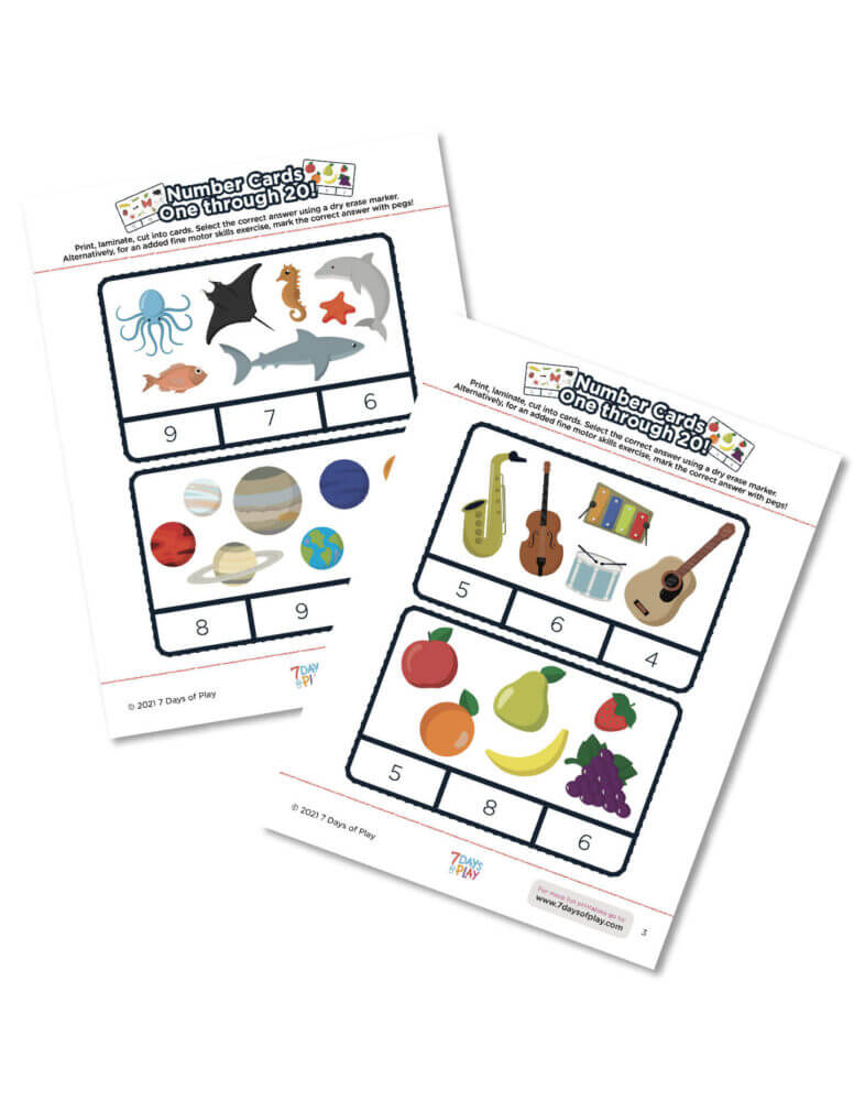 printable number cards 1-20 pegs clothespins early math