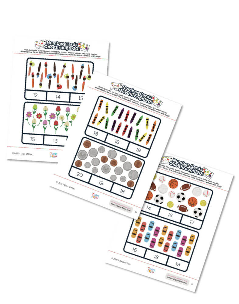 printable number cards 1-20 pegs clothespins early math