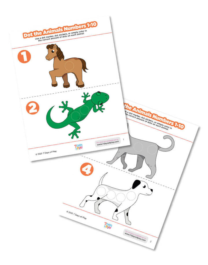 dot the animals printable activity learn counting 1 to 10