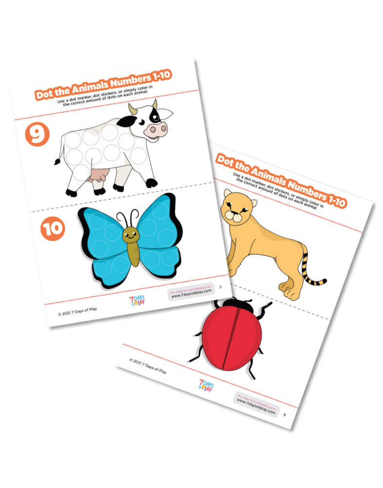 dot the animals printable activity learn counting 1 to 10