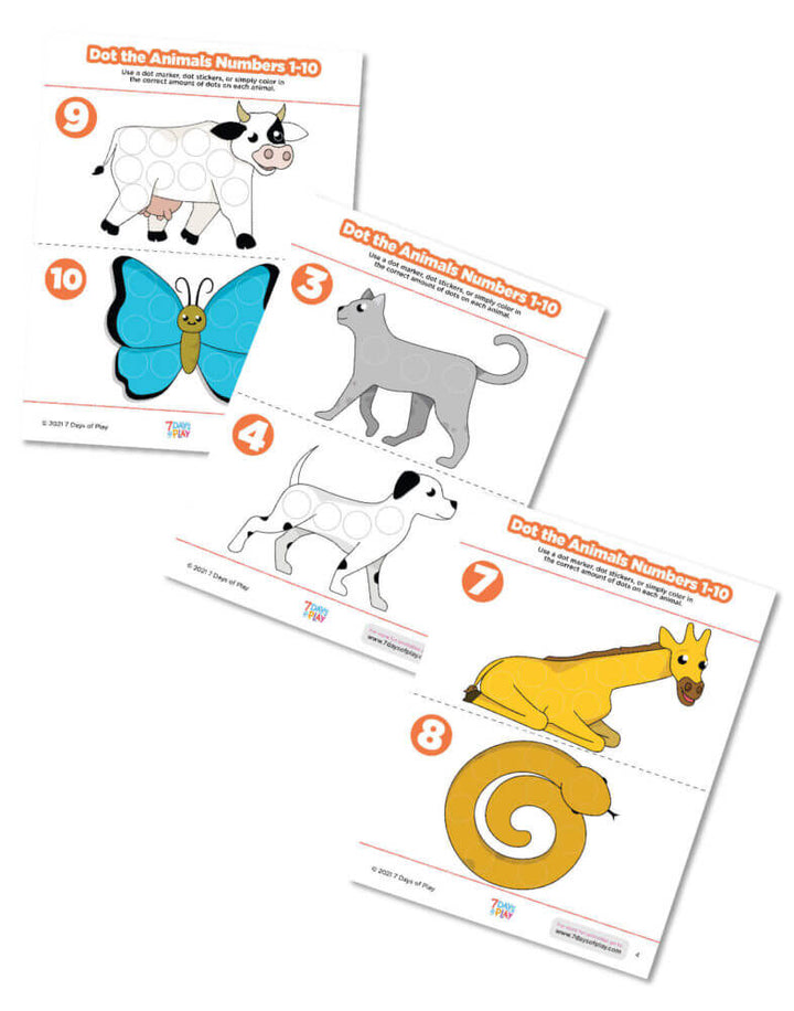 dot the animals printable activity learn counting 1 to 10