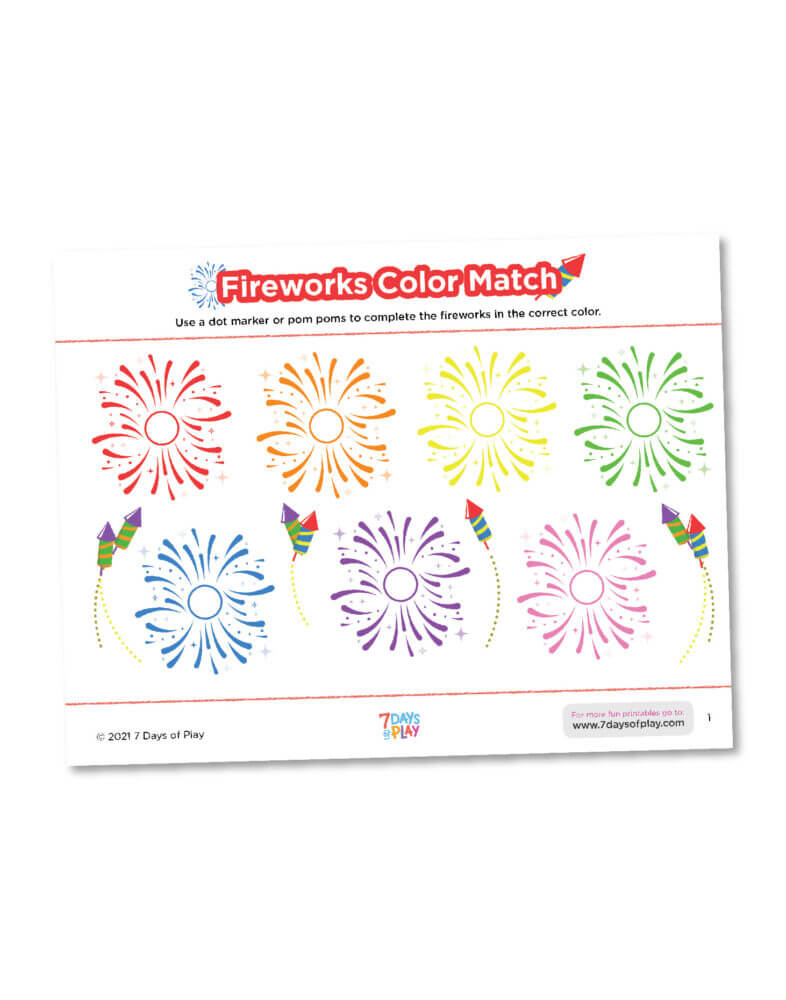 printable color matching worksheet fireworks