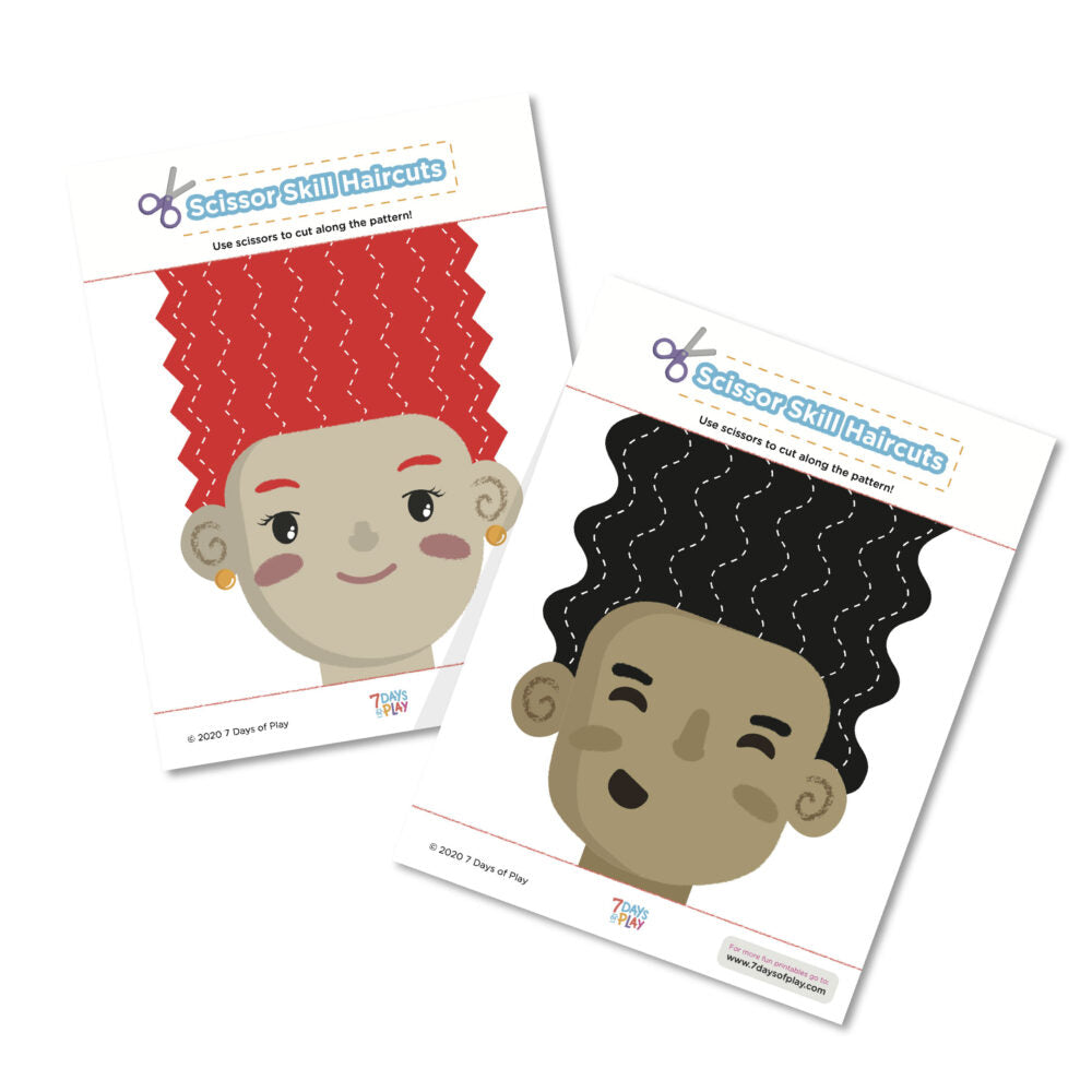 scissor skill printable fun haircut worksheet for preschoolers and toddlers learning how to cut and strengthen fine motor skills
