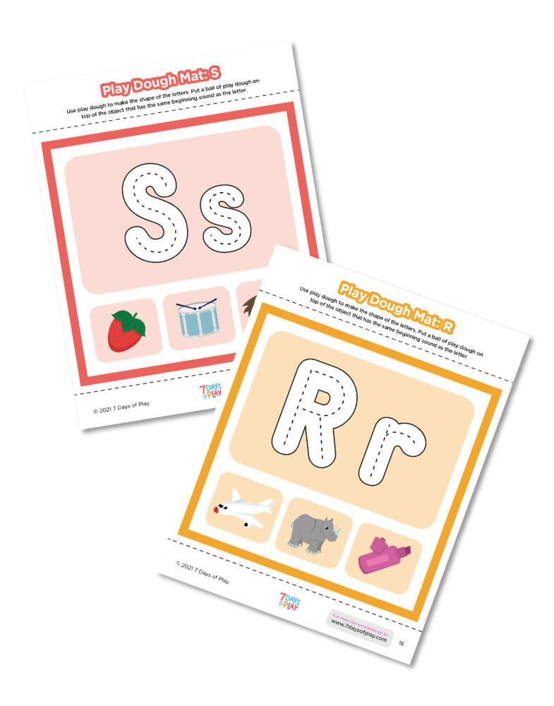 Learn the alphabet while playing with play dough with this fun set of printable play dough mats! Each page is all about building a letter out of play dough with an opportunity to practice phonics!