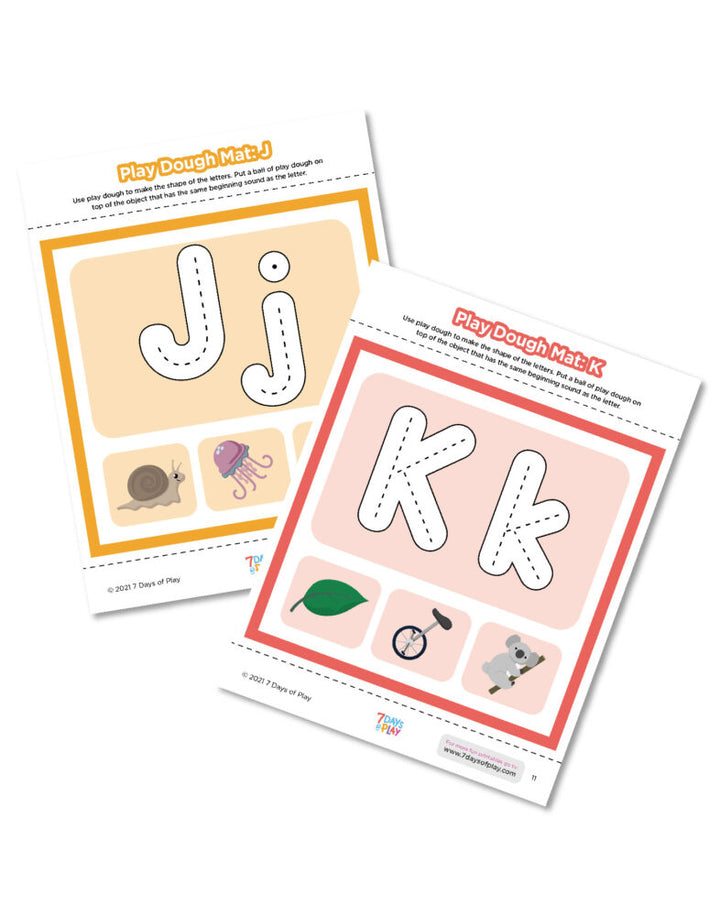 Learn the alphabet while playing with play dough with this fun set of printable play dough mats! Each page is all about building a letter out of play dough with an opportunity to practice phonics!