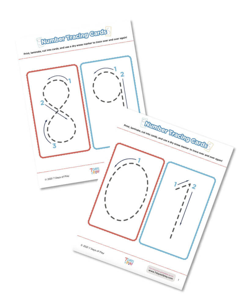 number tracing cards printable downloadable worksheets