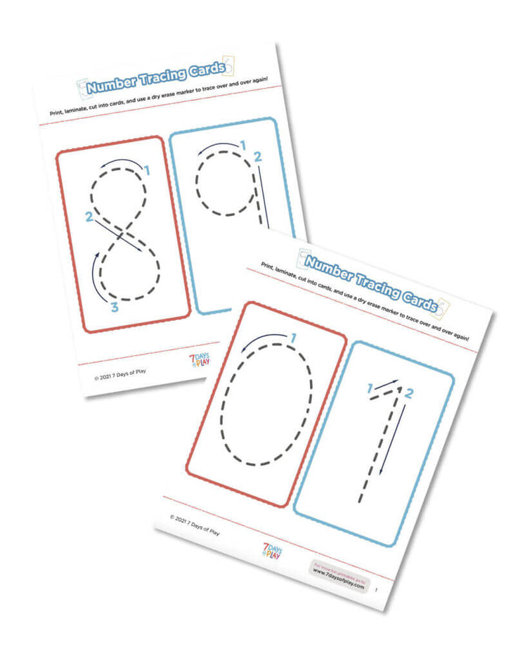 number tracing cards printable downloadable worksheets