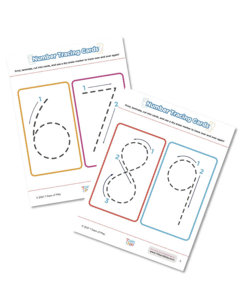 number tracing cards printable downloadable worksheets